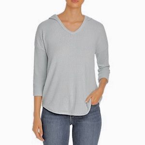 CUPIO Gray Waffle Top w/ Attached Hood Long Sleeves Large